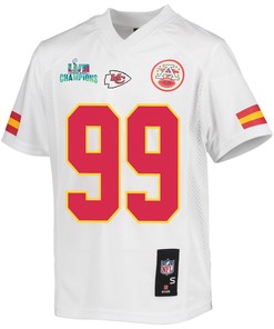 Khalen Saunders 99 Kansas City Chiefs Super Bowl LVII Champions Youth Game Jersey - White