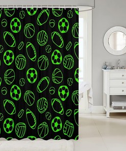 Kids Sports Ball Games Decorative Bath Curtain with American Football Shower Curtain Perfect for Boys and Girls Bathroom Decor