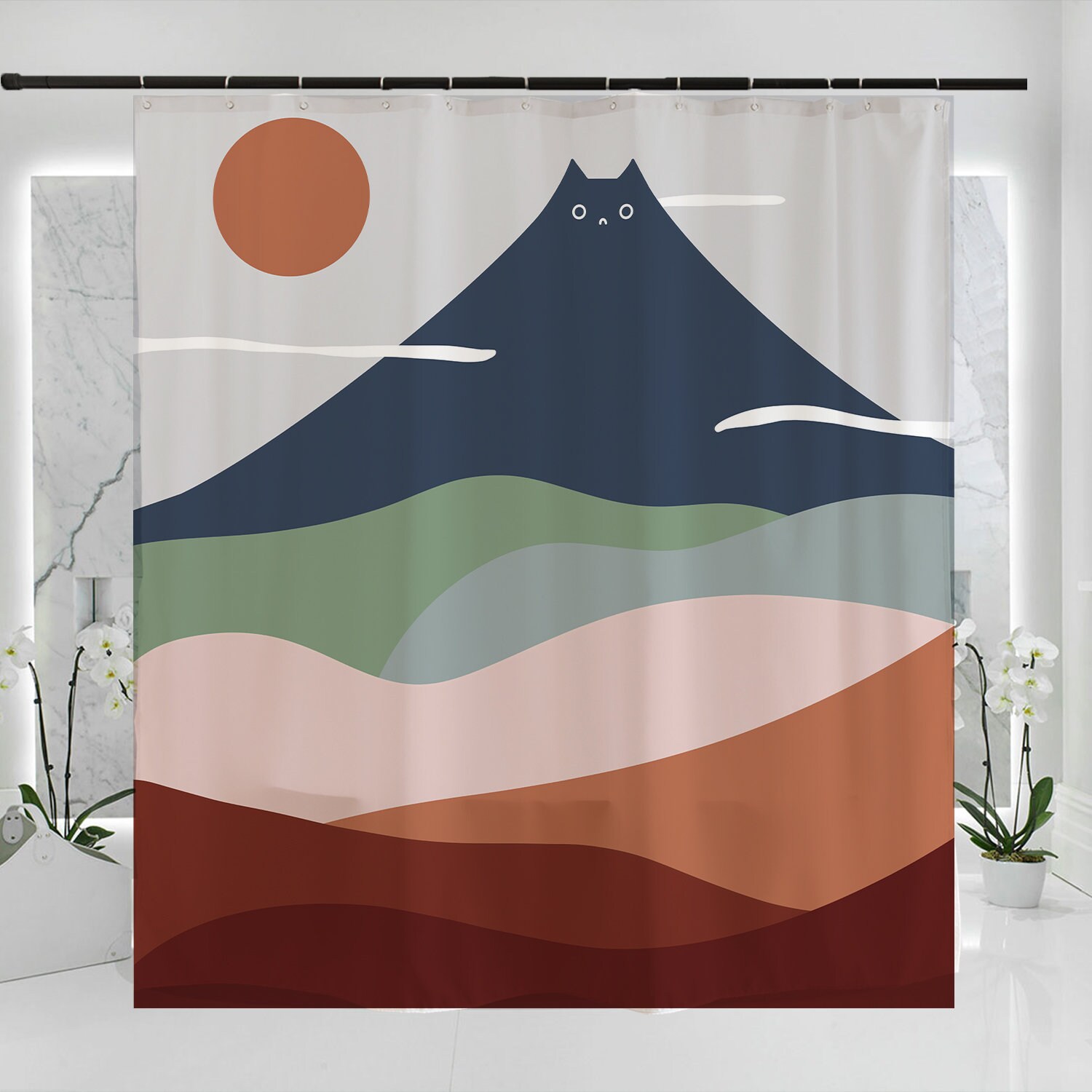 Kitten Mountain Top Shower Curtain - Unique Art Design, Waterproof for Bathroom Decor