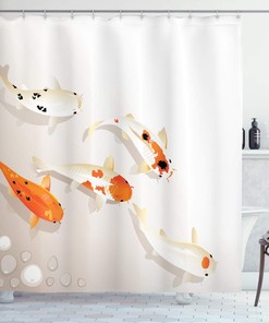 Koi Carp Shower Curtain, Traditional Oriental Items Representing Love Nautical Theme- Bathroom Decor