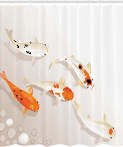 Koi Carp Shower Curtain, Traditional Oriental Items Representing Love Nautical Theme- Bathroom Decor