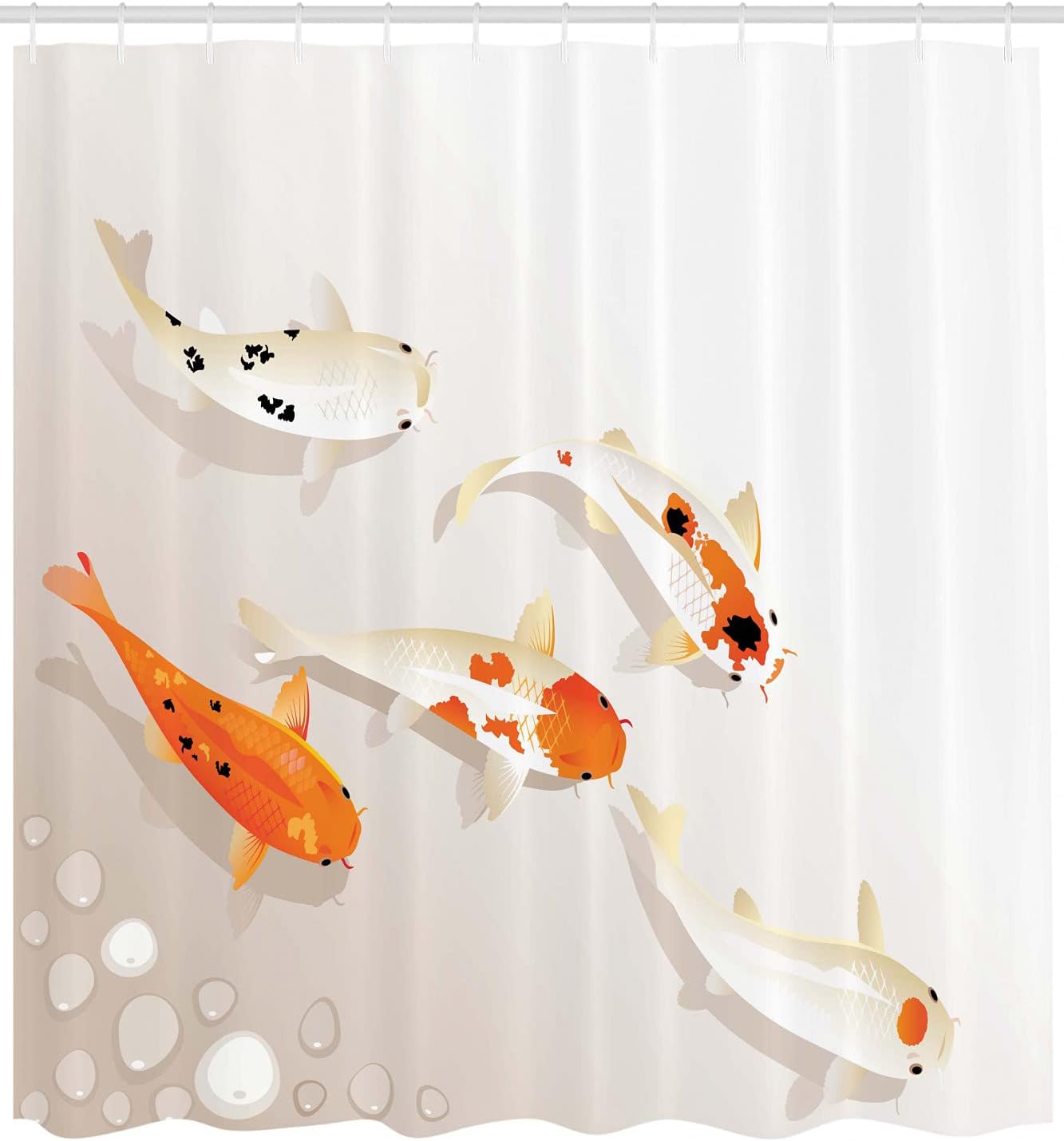 Koi Carp Shower Curtain, Traditional Oriental Items Representing Love Nautical Theme- Bathroom Decor