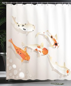 Koi Carp Shower Curtain, Traditional Oriental Items Representing Love Nautical Theme- Bathroom Decor