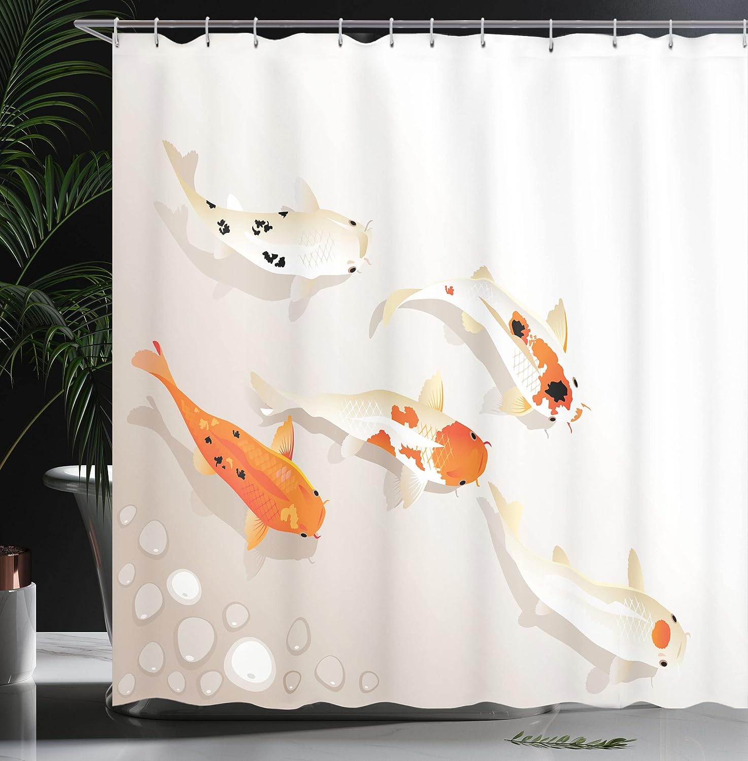 Koi Carp Shower Curtain, Traditional Oriental Items Representing Love Nautical Theme- Bathroom Decor