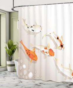 Koi Carp Shower Curtain, Traditional Oriental Items Representing Love Nautical Theme- Bathroom Decor