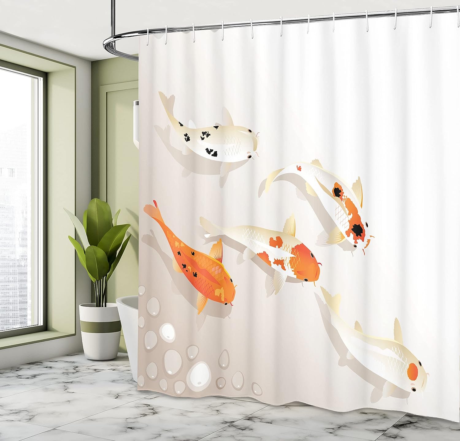 Koi Carp Shower Curtain, Traditional Oriental Items Representing Love Nautical Theme- Bathroom Decor