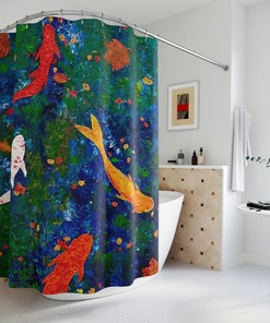 Koi Pond Shower Curtain - Featuring Original Artwork by San Diego Artist, Walid Khalaf