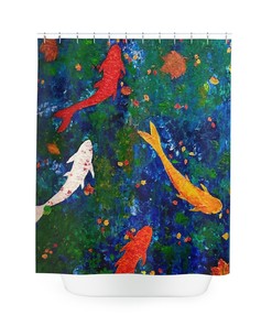 Koi Pond Shower Curtain - Featuring Original Artwork by San Diego Artist, Walid Khalaf