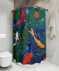 Koi Pond Shower Curtain - Featuring Original Artwork by San Diego Artist, Walid Khalaf