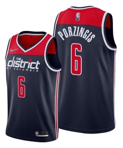 Kristaps Porzingis 6 Washington Wizards 2022 Statement Edition Navy Jersey Diamond Badge - Men Jersey