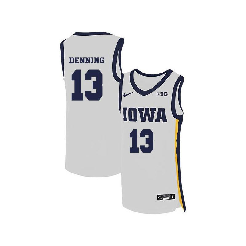Kyle Denning 13 Iowa Hawkeyes Elite Basketball Men Jersey - White