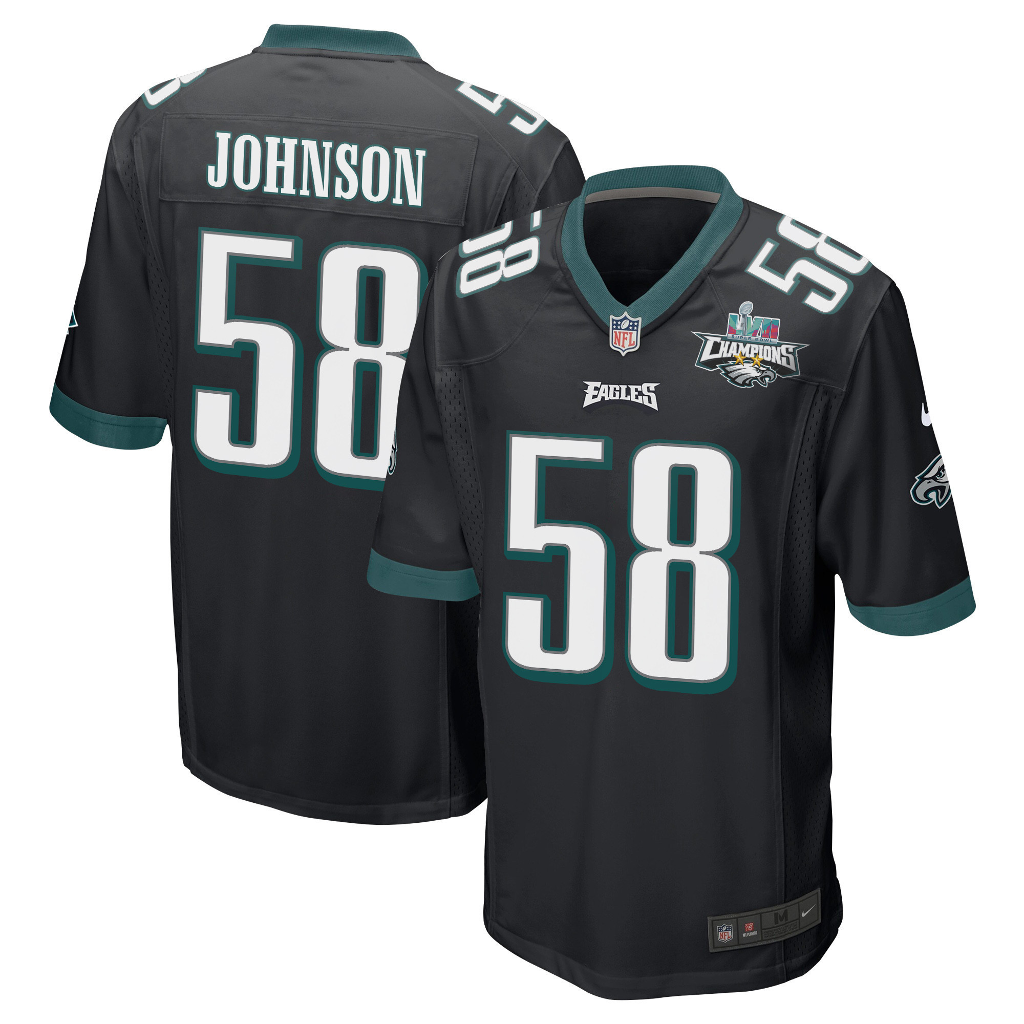 Kyron Johnson 58 Philadelphia Eagles Super Bowl LVII Champions 2 Stars Men Game Jersey - Black