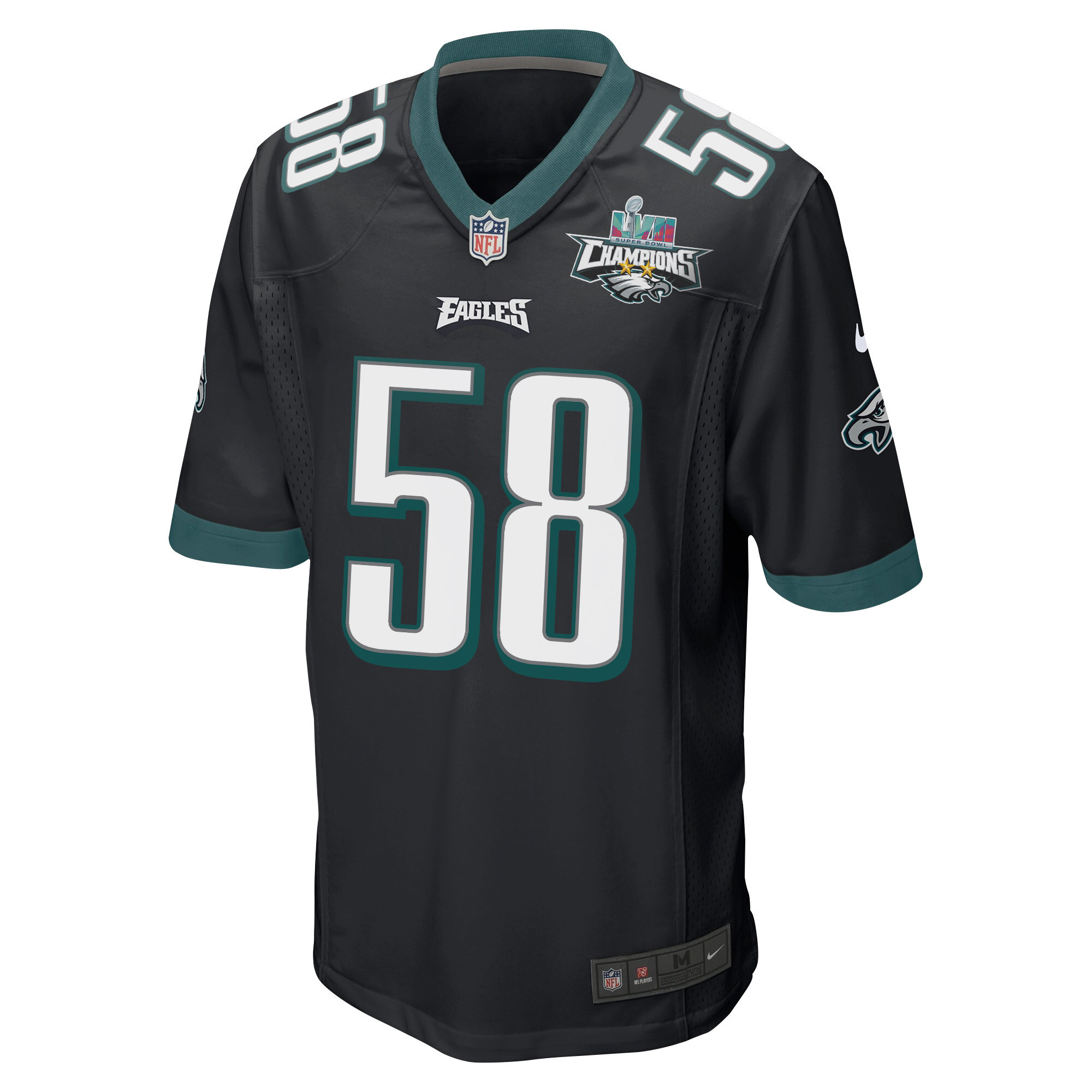 Kyron Johnson 58 Philadelphia Eagles Super Bowl LVII Champions 2 Stars Men Game Jersey - Black