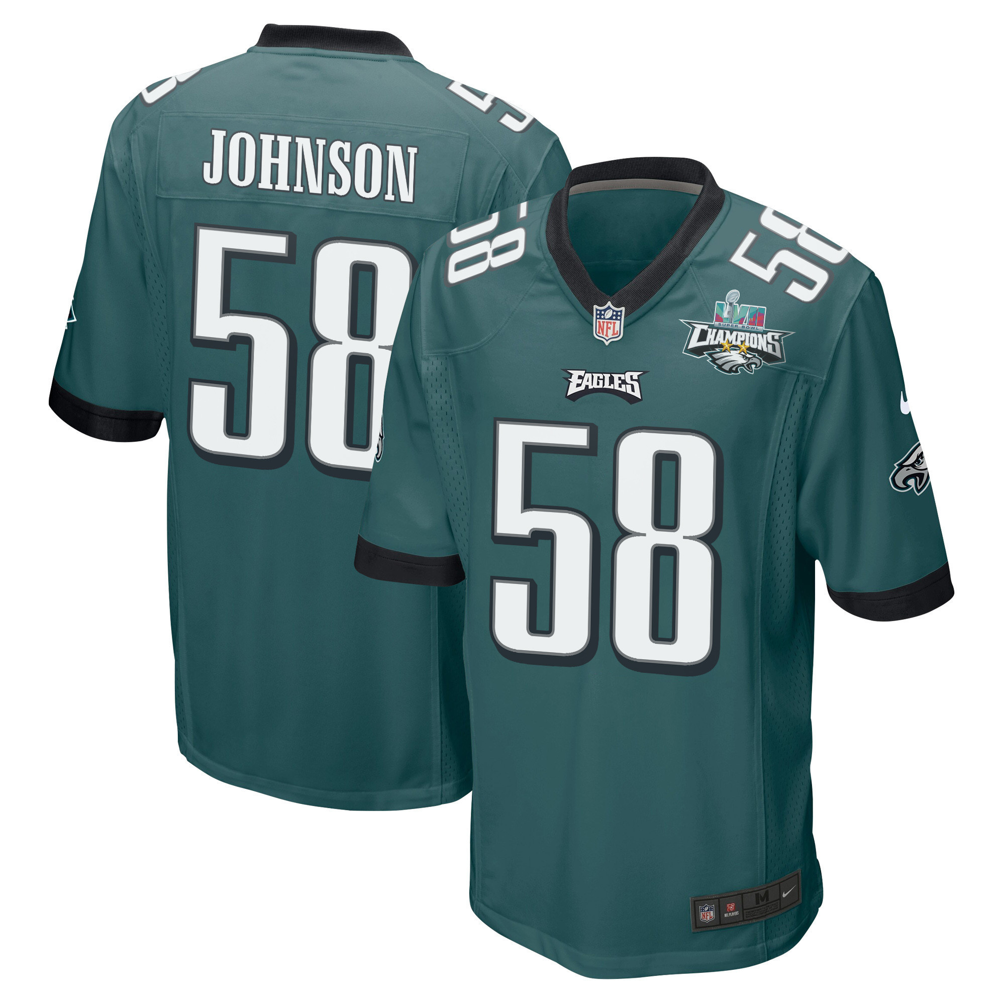 Kyron Johnson 58 Philadelphia Eagles Super Bowl LVII Champions 2 Stars Men Game Jersey - Midnight Green