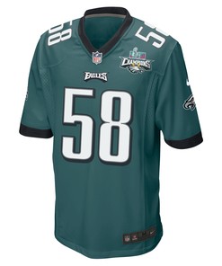 Kyron Johnson 58 Philadelphia Eagles Super Bowl LVII Champions 2 Stars Men Game Jersey - Midnight Green