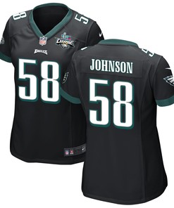 Kyron Johnson 58 Philadelphia Eagles Super Bowl LVII Champions 2 Stars Women Game Jersey - Black