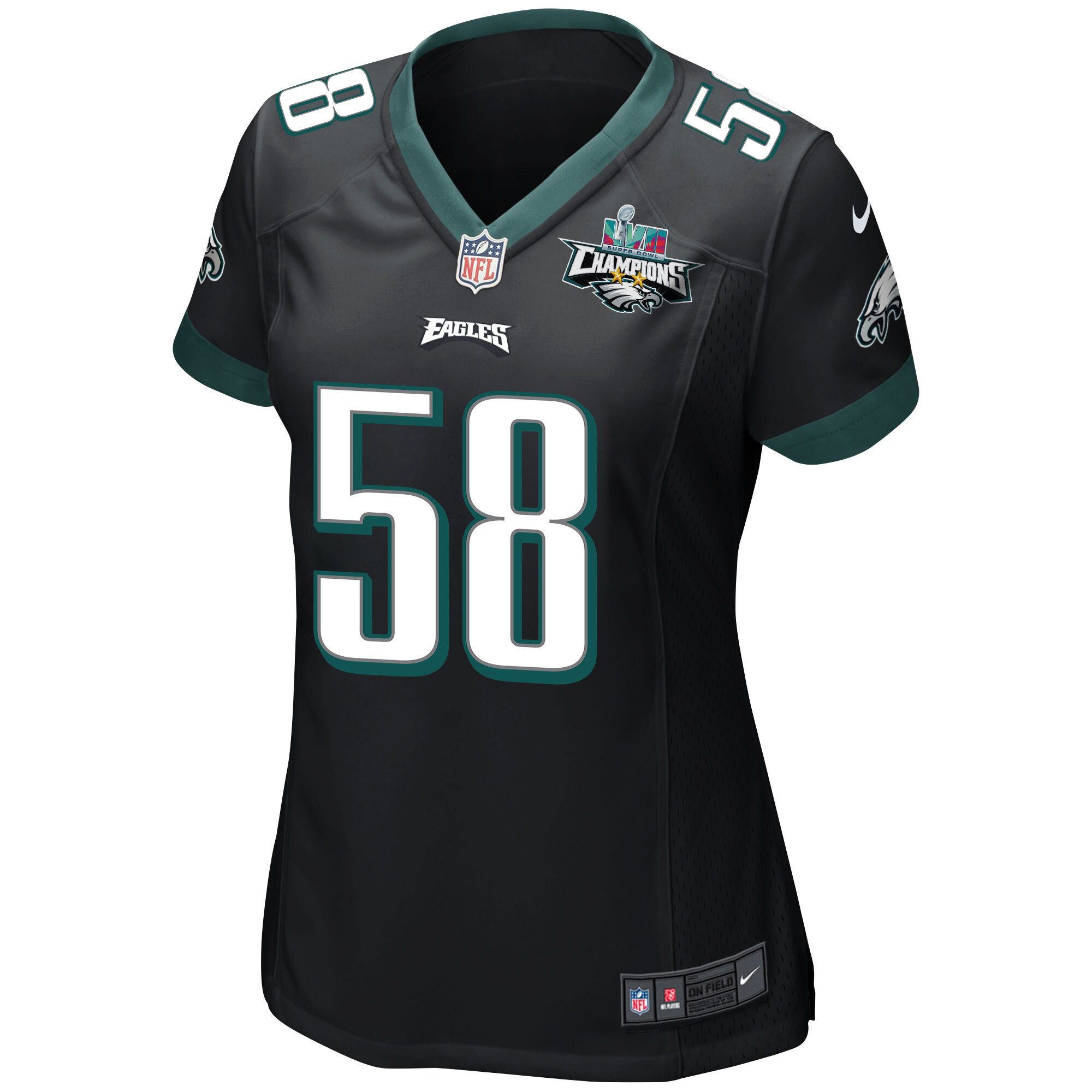 Kyron Johnson 58 Philadelphia Eagles Super Bowl LVII Champions 2 Stars Women Game Jersey - Black