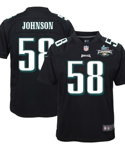 Kyron Johnson 58 Philadelphia Eagles Super Bowl LVII Champions 2 Stars Youth Game Jersey - Black