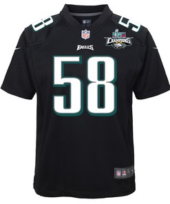 Kyron Johnson 58 Philadelphia Eagles Super Bowl LVII Champions 2 Stars Youth Game Jersey - Black