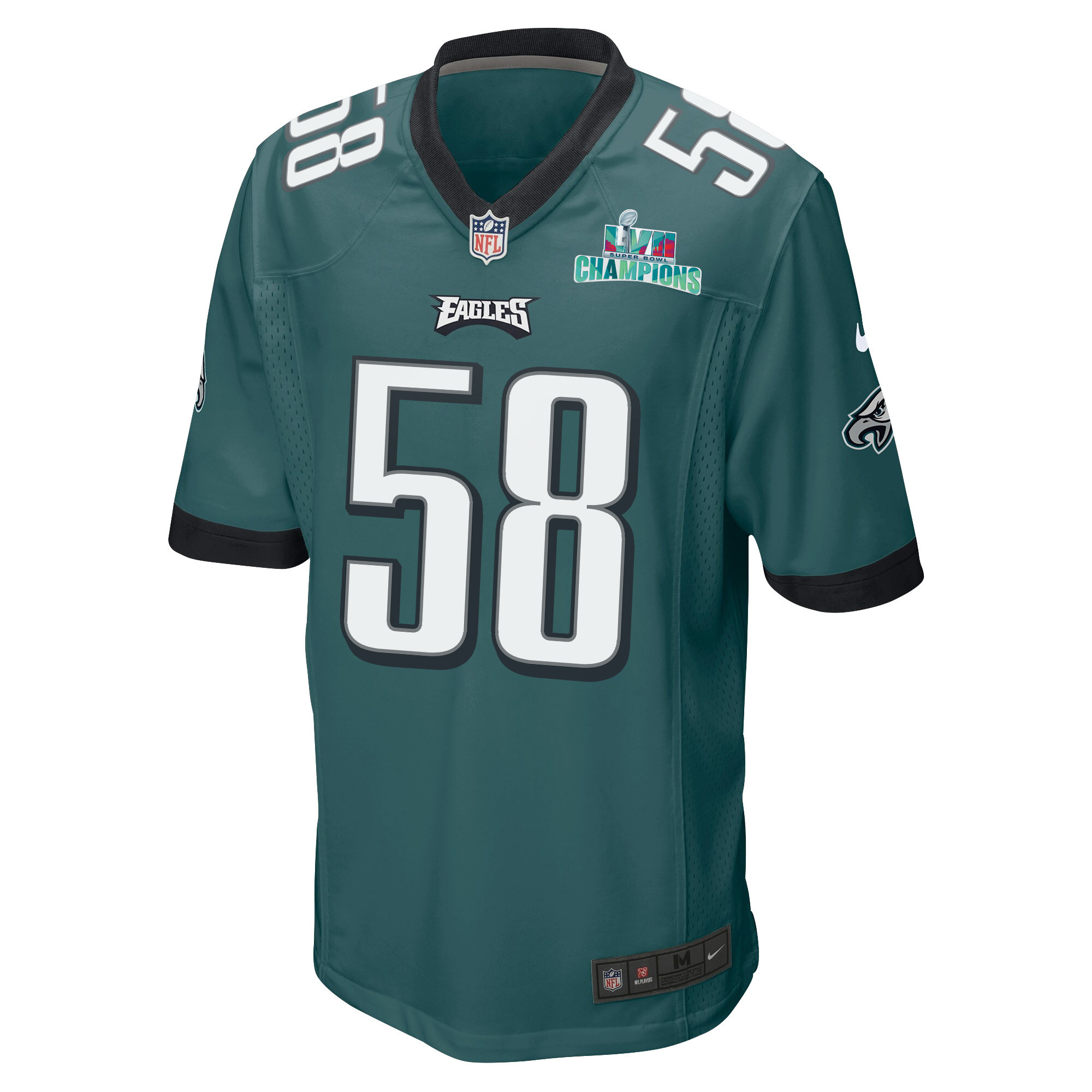 Kyron Johnson 58 Philadelphia Eagles Super Bowl LVII Champions Men Game Jersey - Midnight Green