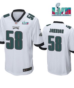 Kyron Johnson 58 Philadelphia Eagles Super Bowl LVII Game Player Men Jersey - White