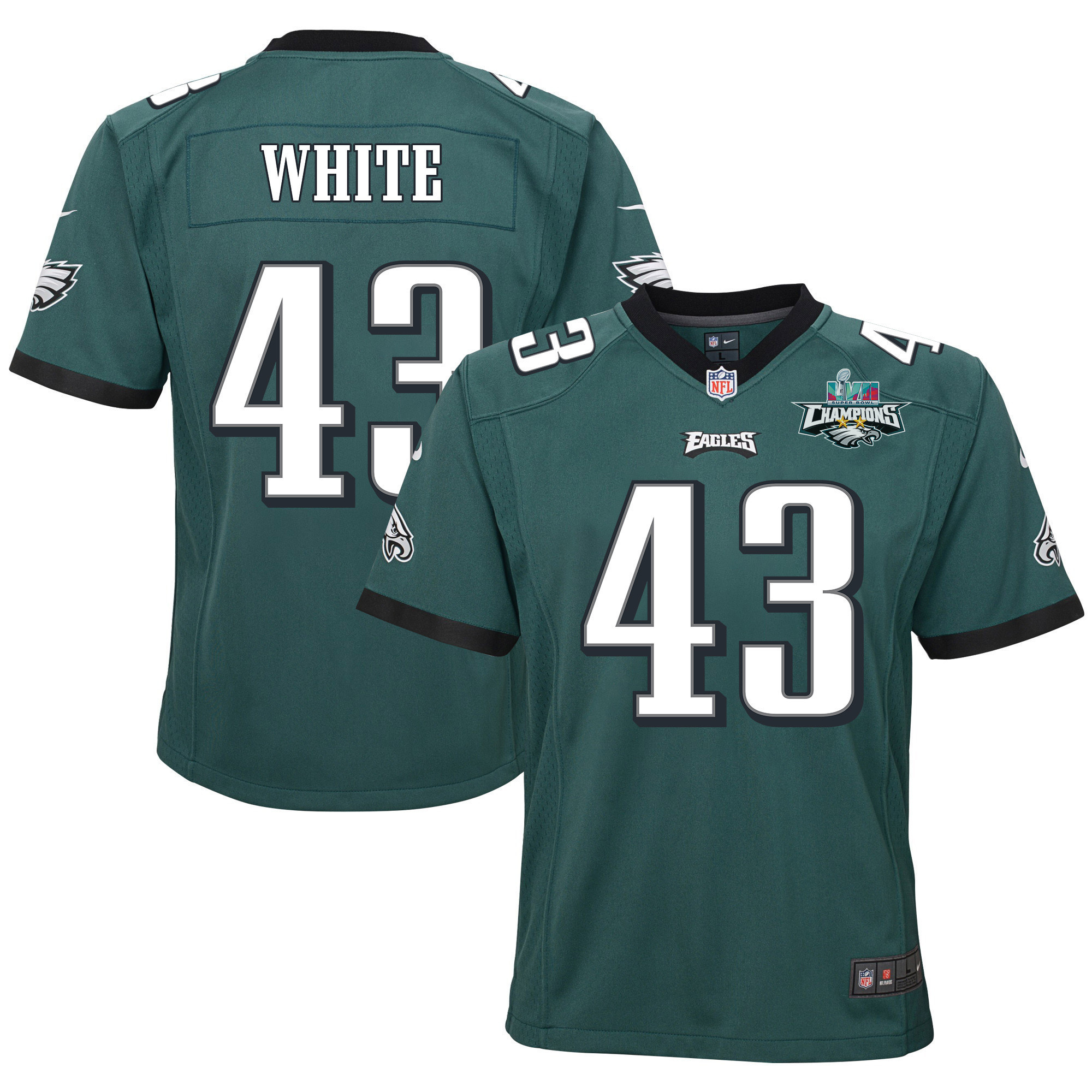 Kyzir White 43 Philadelphia Eagles Super Bowl LVII Champions 2 Stars 2 Stars Youth Game Jersey - Black