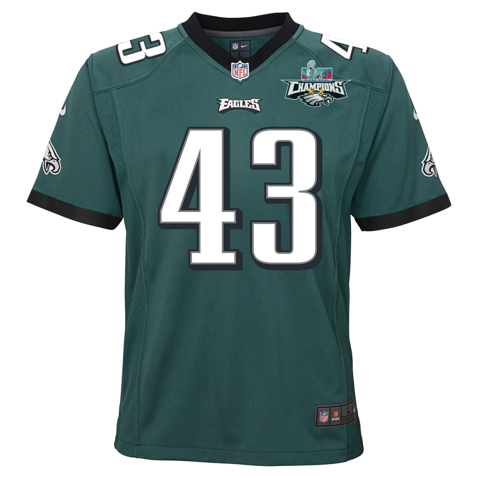 Kyzir White 43 Philadelphia Eagles Super Bowl LVII Champions 2 Stars 2 Stars Youth Game Jersey - Black