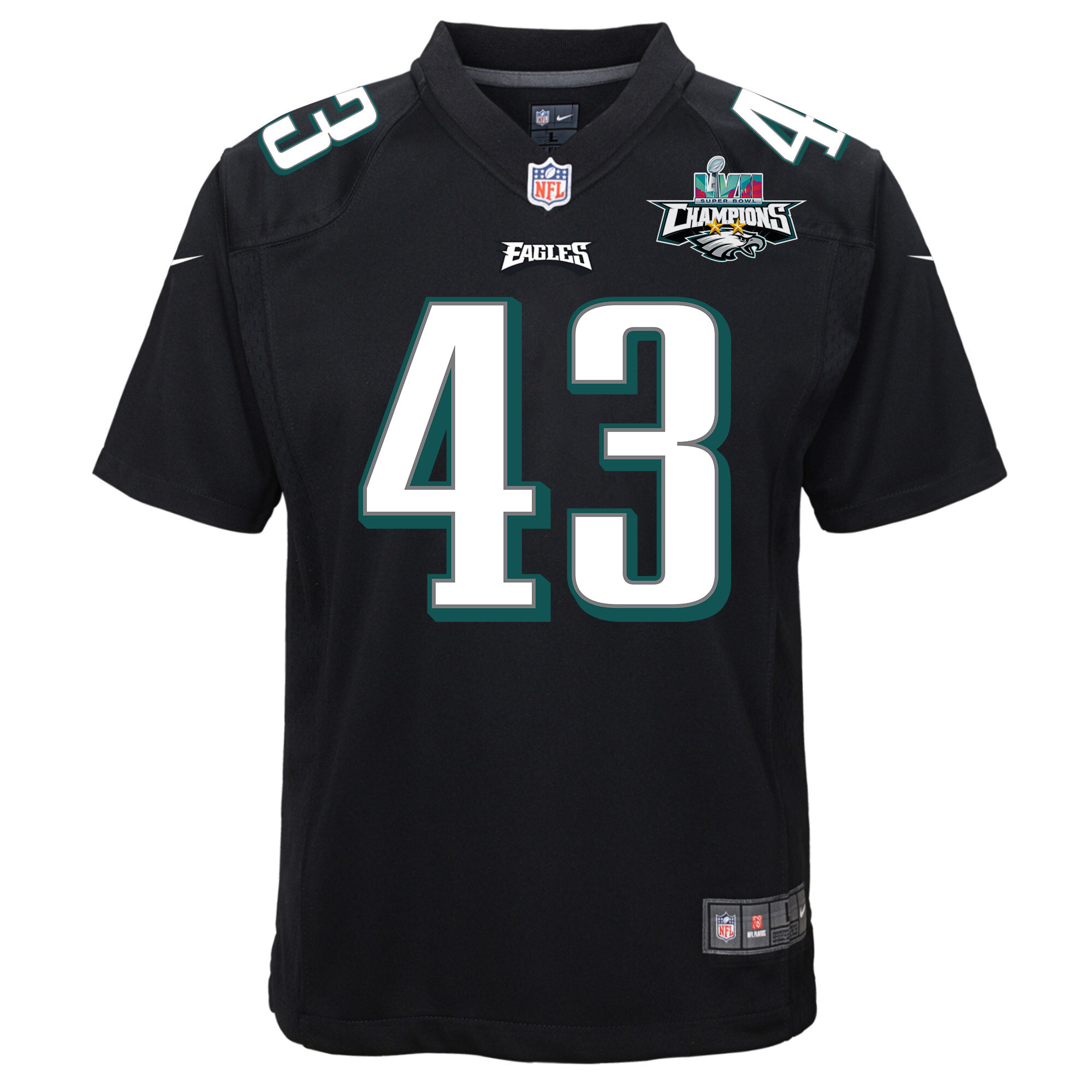 Kyzir White 43 Philadelphia Eagles Super Bowl LVII Champions 2 Stars Youth Game Jersey - Black