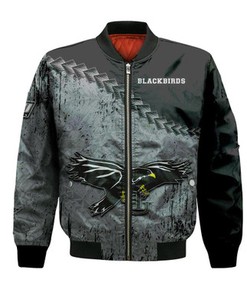 LIU Brooklyn Blackbirds Bomber Jacket Grunge Polynesian Tattoo- NCAA