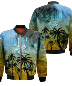 LIU Sharks Bomber Jacket Coconut Tree Tropical Grunge - NCAA
