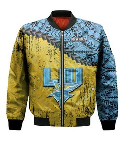 LIU Sharks Bomber Jacket Grunge Polynesian Tattoo- NCAA