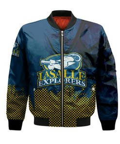 La Salle Explorers Bomber Jacket Basketball Net Grunge Pattern- NCAA