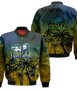 La Salle Explorers Bomber Jacket Coconut Tree Tropical Grunge - NCAA