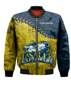 La Salle Explorers Bomber Jacket Grunge Polynesian Tattoo- NCAA
