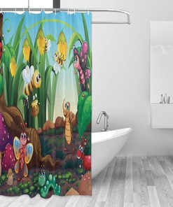 Ladybug Butterfly Bee in Exotic Garden Shower Curtain - Animal Print for Bathroom Decor
