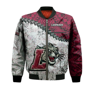 Lafayette Leopards Bomber Jacket Grunge Polynesian Tattoo- NCAA