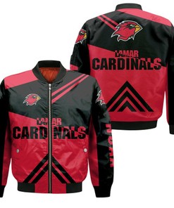 Lamar Cardinals Football Bomber Jacket  - Stripes Cross Shoulders - NCAA