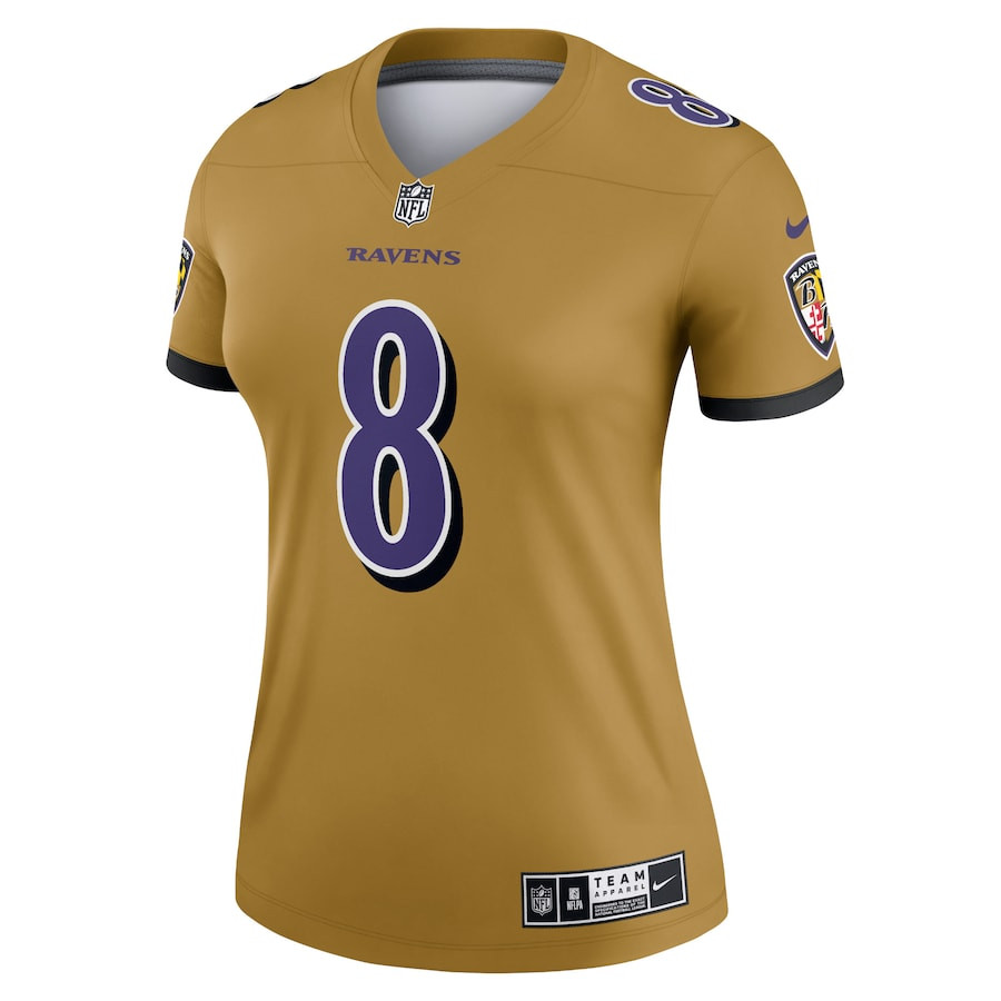 Lamar Jackson 8 Baltimore Ravens Women's Inverted Legend Jersey - Gold
