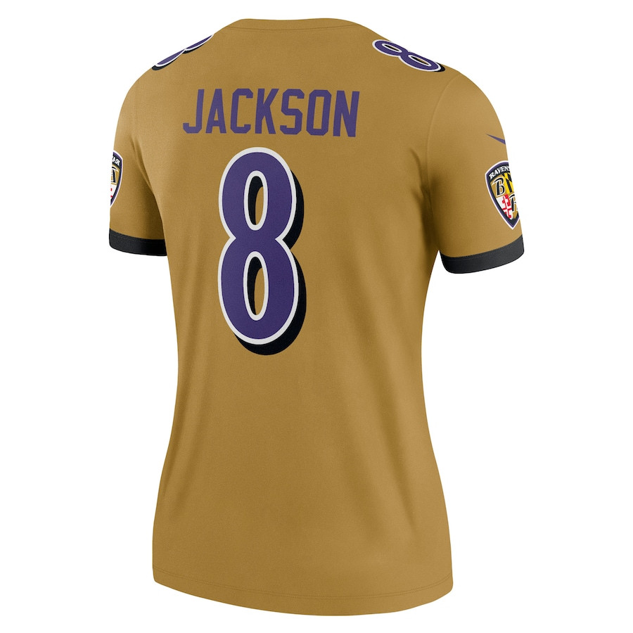 Lamar Jackson 8 Baltimore Ravens Women's Inverted Legend Jersey - Gold