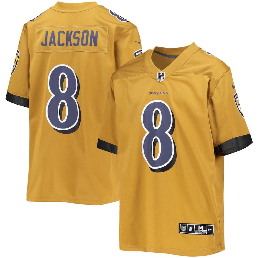 Lamar Jackson 8 Baltimore Ravens Youth Inverted Team Game Jersey - Gold