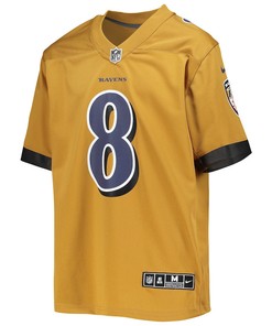 Lamar Jackson 8 Baltimore Ravens Youth Inverted Team Game Jersey - Gold