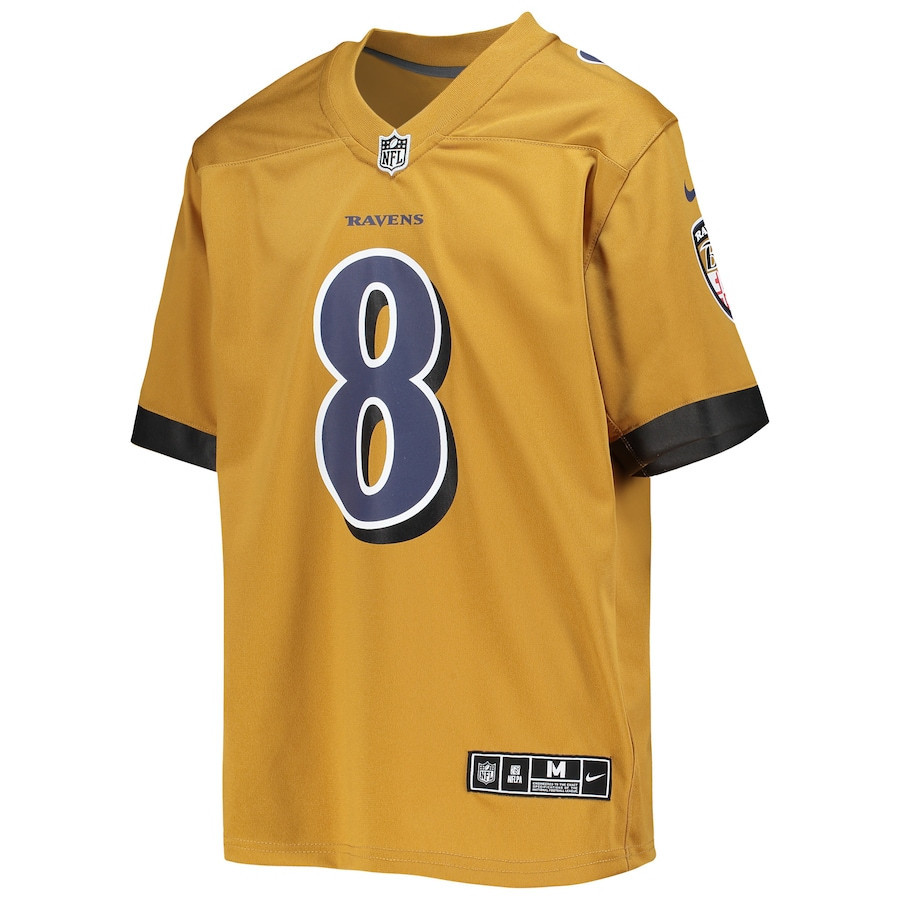 Lamar Jackson 8 Baltimore Ravens Youth Inverted Team Game Jersey - Gold