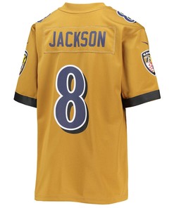 Lamar Jackson 8 Baltimore Ravens Youth Inverted Team Game Jersey - Gold