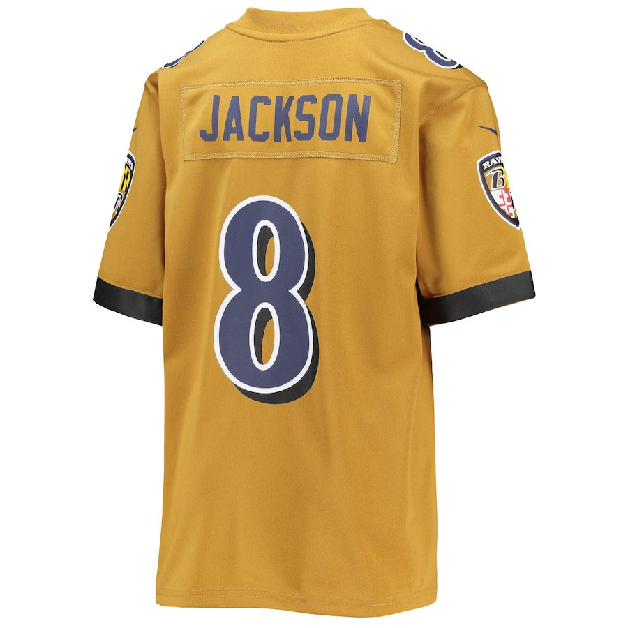 Lamar Jackson 8 Baltimore Ravens Youth Inverted Team Game Jersey - Gold