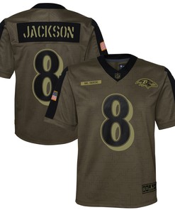 Lamar Jackson Baltimore Ravens 2021 Salute To Service Game Jersey - Olive Nfl