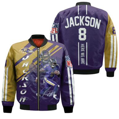 Lamar Jackson Baltimore Ravens 3D Jersey Bomber Jacket - Bluefink