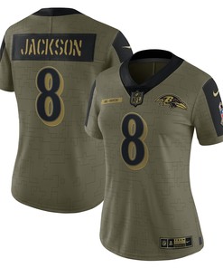 Lamar Jackson Baltimore Ravens Womens 2021 Salute To Service Limited Player Jersey - Olive Nfl