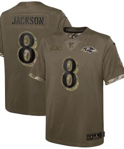 Lamar Jackson Baltimore Ravens Youth 2022 Salute To Service Player Limited Jersey - Olive