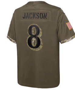Lamar Jackson Baltimore Ravens Youth 2022 Salute To Service Player Limited Jersey - Olive