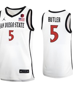 Lamont Butler 5 San Diego State Aztecs 2023 Basketball Jersey MW Logo- Men White